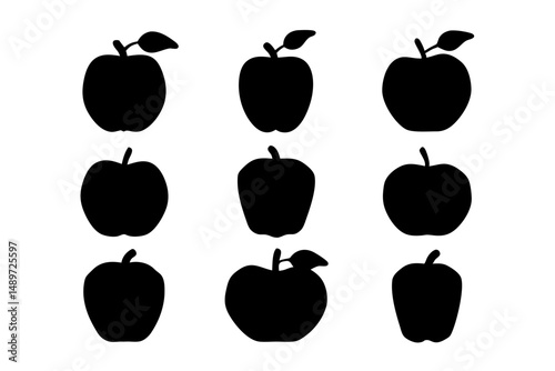 Black Apple Fruit Minimalist Silhouette Vector Illustration