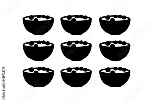 Black Bowl Filled with Fruit Black Salad Vector Illustration