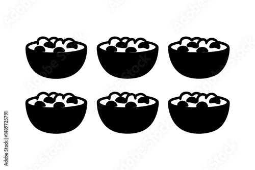 Black Bowl Filled with Fruit Black Salad Vector Illustration