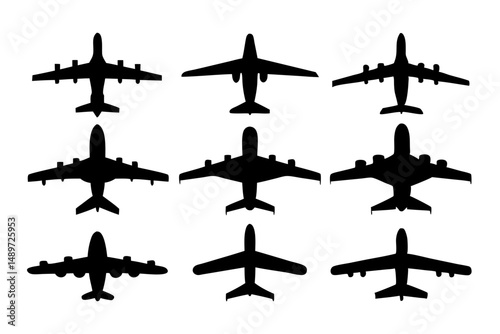 Black Commercial Jet Airplane Icon Isolated Vector Illustration