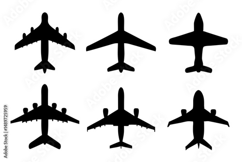 Black Commercial Jet Airplane Icon Isolated Vector Illustration