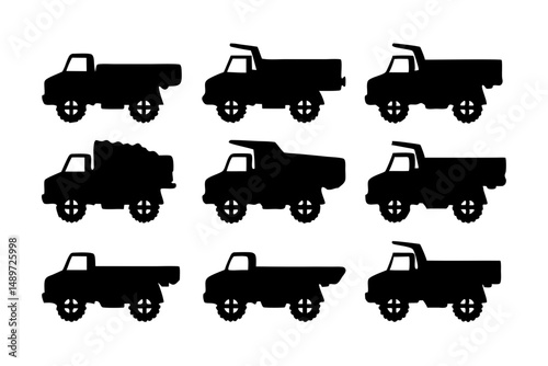 Black Dump Truck with Large Cargo Bed Vector Illustration