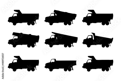 Black Dump Truck with Large Cargo Bed Vector Illustration