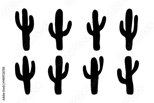 Cactus Desert Black Silhouette Icon Vector Illustration
