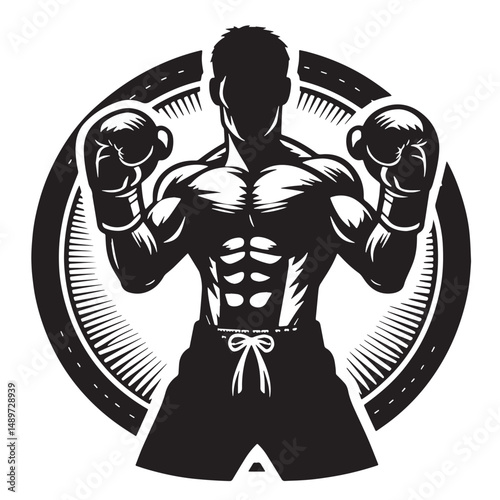 Kickboxing Silhouette line art vector illustration on white background