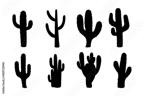 Cactus Desert Black Silhouette Icon Vector Illustration