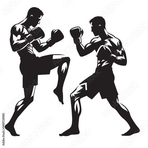 Kickboxing Silhouette line art vector illustration on white background