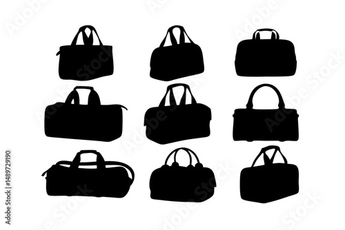 Classic black duffel bag with handle vector illustration