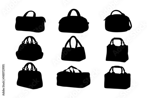 Classic black duffel bag with handle vector illustration