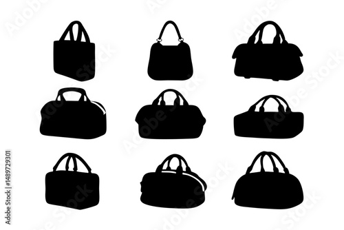 Classic black duffel bag with handle vector illustration