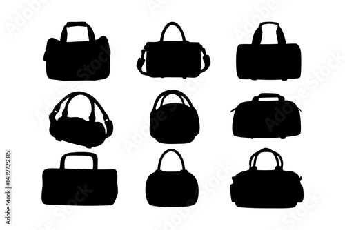 Classic black duffel bag with handle vector illustration