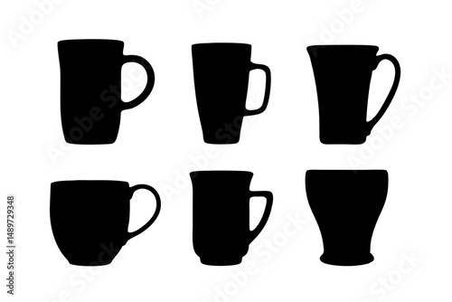 Coffee mug teacup or beverage cup black vector illustration