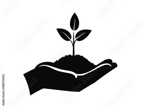 Seedling in hand vector – growing plant icon, nurturing growth vector, hand and sprout illustration, plant in hand icon, nature care, eco friendly symbol, sustainability, green energy, earth day graph