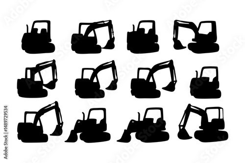Compact excavator black silhouette icon vector illustration