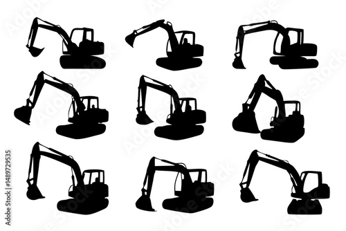 Compact excavator black silhouette icon vector illustration