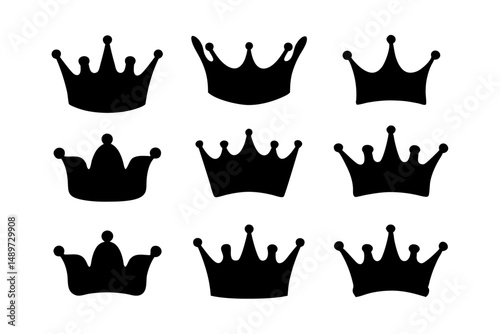 Crown black silhouette icon isolated on white vector illustration