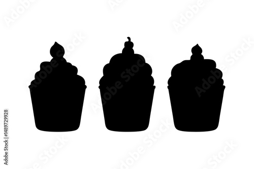 Decorative cupcake black silhouette icon vector illustration