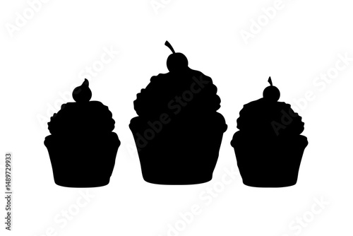 Decorative cupcake black silhouette icon vector illustration