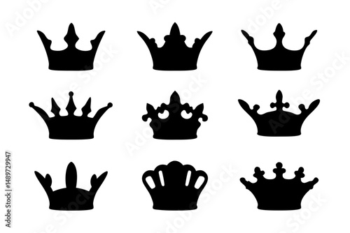 Crown black silhouette icon isolated on white vector illustration