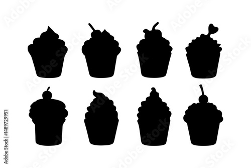 Decorative cupcake black silhouette icon vector illustration