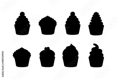 Decorative cupcake black silhouette icon vector illustration