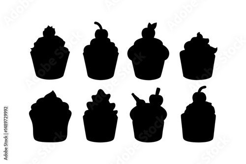 Decorative cupcake black silhouette icon vector illustration
