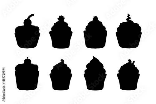 Decorative cupcake black silhouette icon vector illustration
