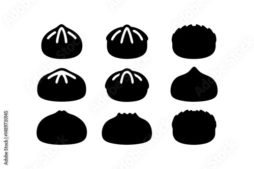 Delicious steamed buns black silhouette vector illustration