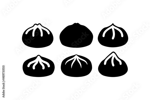 Delicious steamed buns black silhouette vector illustration