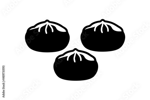Delicious steamed buns black silhouette vector illustration