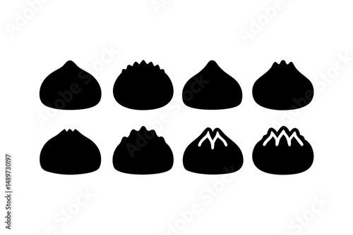 Delicious steamed buns black silhouette vector illustration