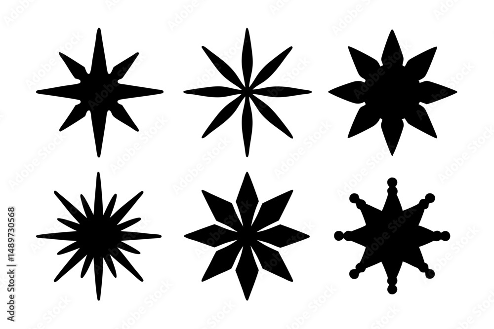 Fototapeta premium Eight pointed star shape black silhouette vector illustration