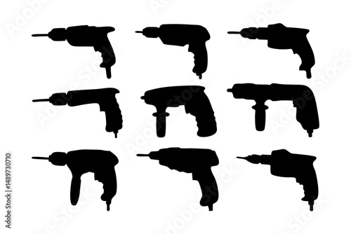 Electric drill machine black silhouette icon vector illustration