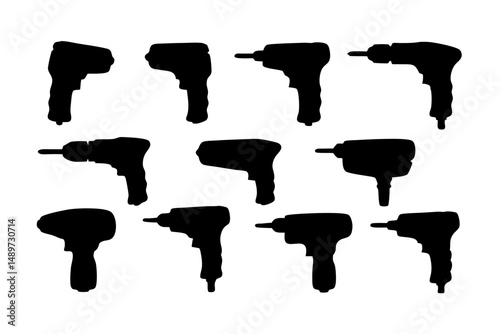 Electric drill machine black silhouette icon vector illustration