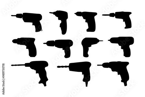 Electric drill machine black silhouette icon vector illustration