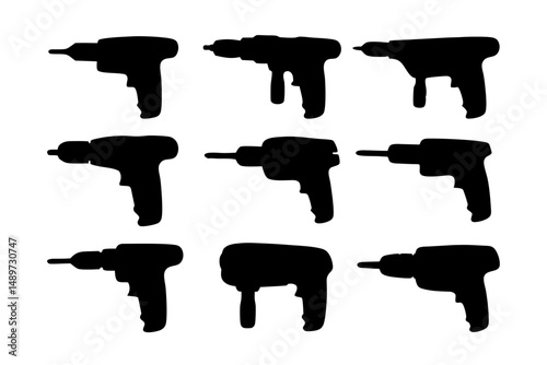 Electric drill machine black silhouette icon vector illustration