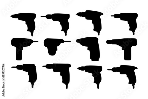 Electric drill machine black silhouette icon vector illustration