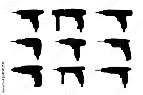 Electric drill machine black silhouette icon vector illustration