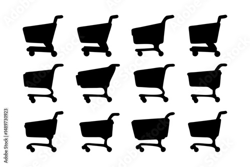 Empty shopping cart black silhouette vector illustration