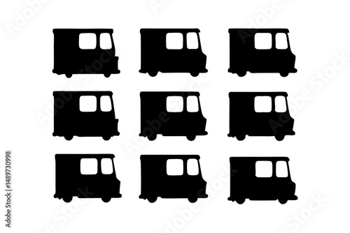 Food truck with serving window black silhouette vector illustration