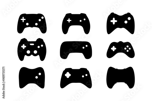 Game controller black silhouette icon isolated on white vector illustration