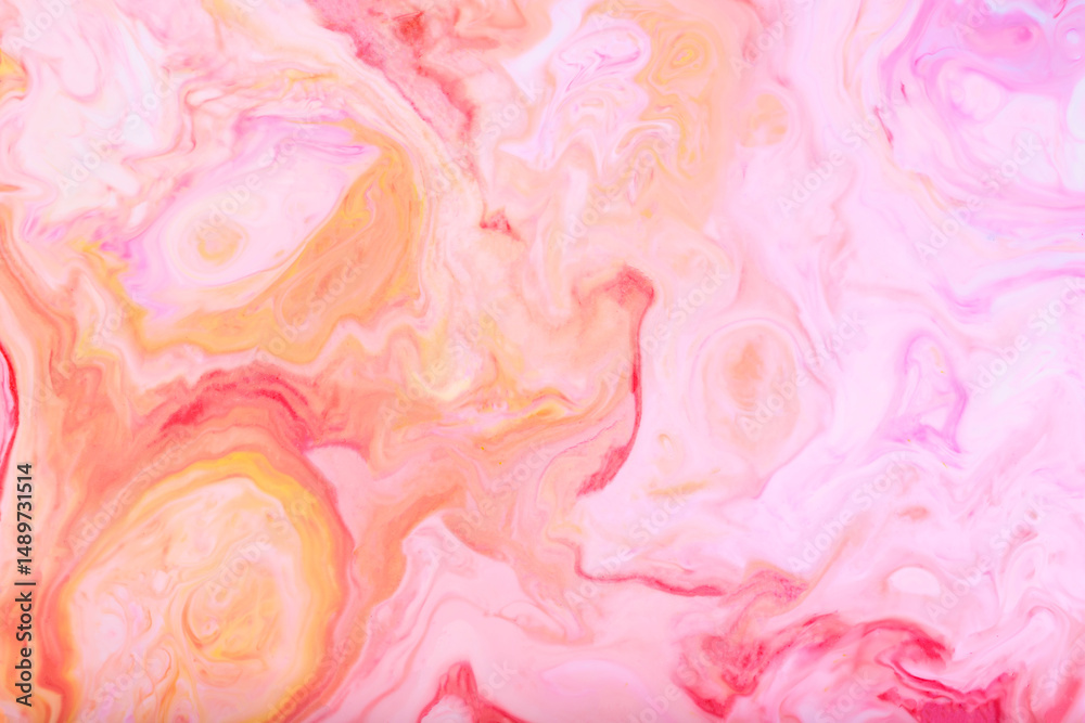 Fototapeta premium Abstract Marble Texture in Pink Orange and Yellow Swirls, Fluid Art Background with Pastel Colors