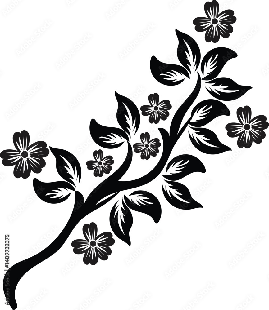 Obraz premium Elegant Black and White Floral Branch Design Element