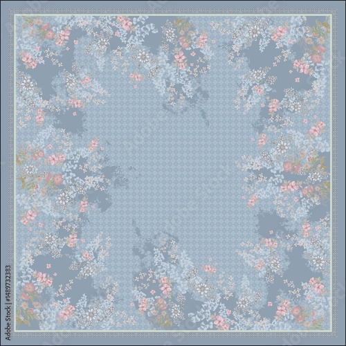 Fototapeta Naklejka Na Ścianę i Meble -  Scarf flowers frame watercolor pattern seamless floral abstract