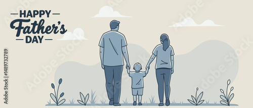 Happy Fathers day, Father holding child, baby boy. Father's day concept Vector cartoon flat style illustration.