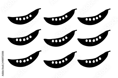 Pea Pod with Peas Icon Isolated on White Vector Illustration