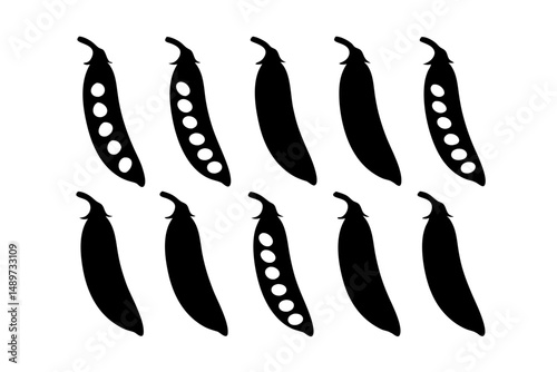Pea Pod with Peas Icon Isolated on White Vector Illustration