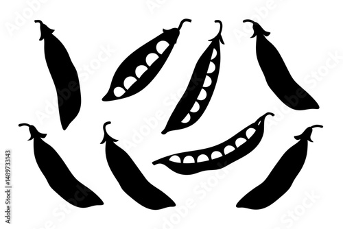 Pea Pod with Peas Icon Isolated on White Vector Illustration