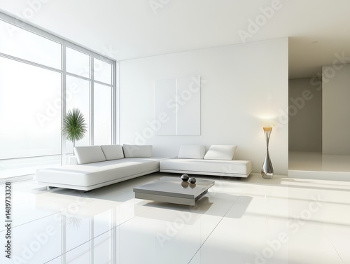 A white minimalist interior is displaying this sleek design space