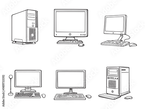 Desktop Computer line art vector illustration